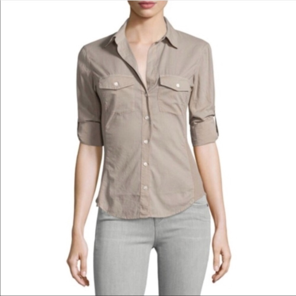 Standard James Perse tan button down 3/4 sleeves